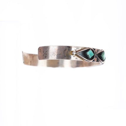 6" vintage Esalalio Zuni sterling silver turquoise inlay row cuff bracelet