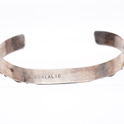 6" vintage Esalalio Zuni sterling silver turquoise inlay row cuff bracelet
