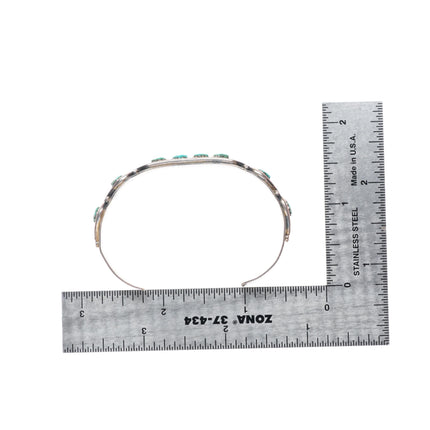 6" vintage Esalalio Zuni sterling silver turquoise inlay row cuff bracelet