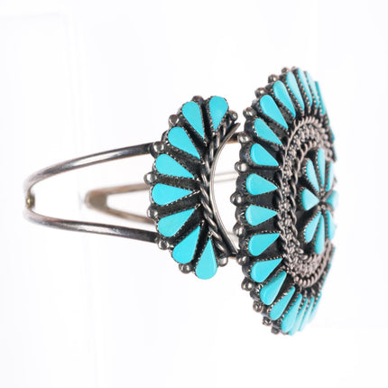 6.5" vintage Andrea Pinto Zuni sterling silver turquoise cluster cuff bracelet