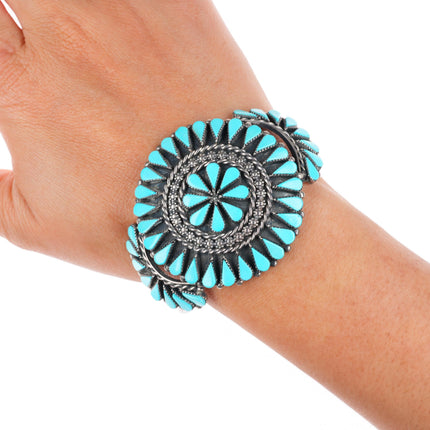 6.5" vintage Andrea Pinto Zuni sterling silver turquoise cluster cuff bracelet