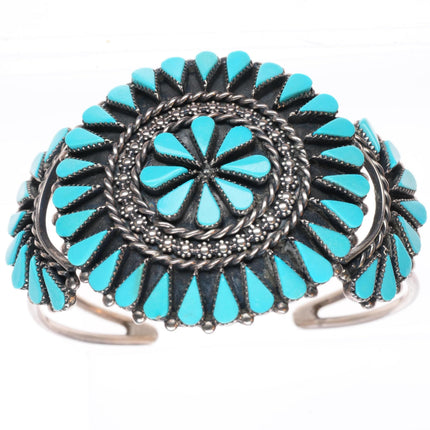 6.5" vintage Andrea Pinto Zuni sterling silver turquoise cluster cuff bracelet