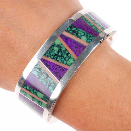 6.25" Patricia Platero Navajo Sugilite, Variscite, Coral inlay cuff bracelet