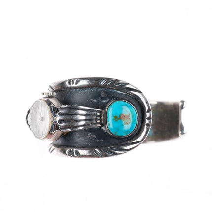 6.3" Dee Morris high grade turquoise vintage sterling silver watch cuff bracelet