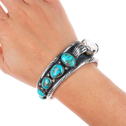 6.3" Dee Morris high grade turquoise vintage sterling silver watch cuff bracelet