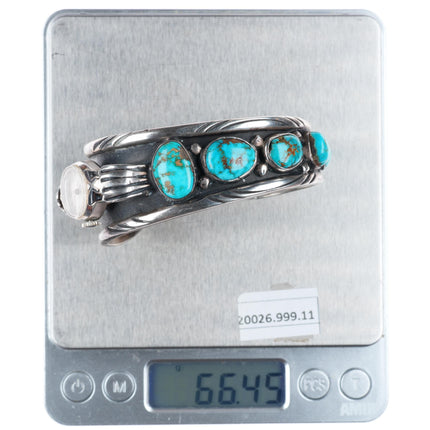 6.3" Dee Morris high grade turquoise vintage sterling silver watch cuff bracelet