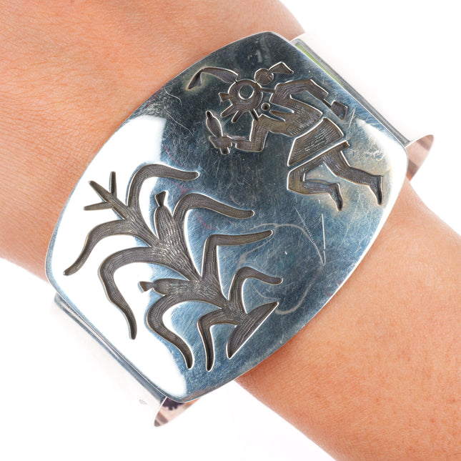8" vintage Hopi or Navajo sterling silver Mudman Kachina/Corn cuff bracelet
