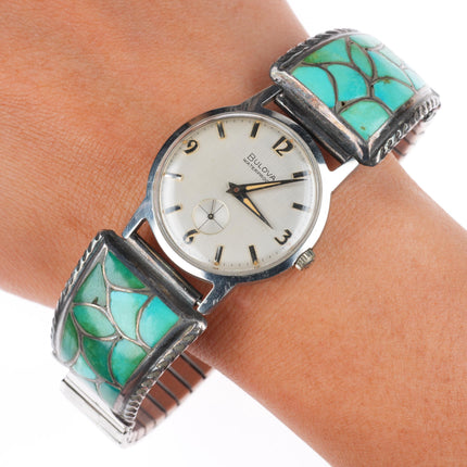 Francis Leekya Zuni fishscale turquoise sterling silver watch tips