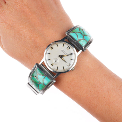 Francis Leekya Zuni fishscale turquoise sterling silver watch tips