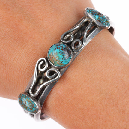 6.25" 1920's Antique Navajo ingot silver Indian Mountain turquoise cuff bracelet