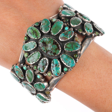7" Huge Vintage Navajo or Zuni sterling silver turquoise satellite cuff bracelet