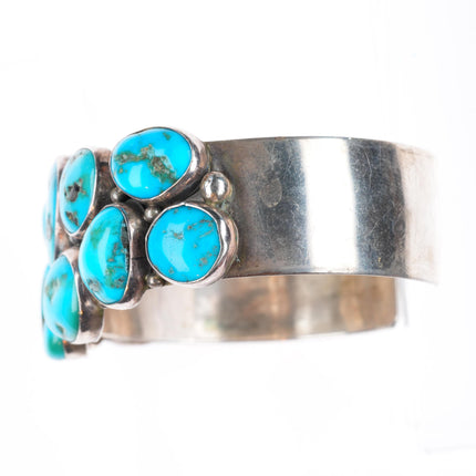 6.8" Victoria Nez Navajo sterling silver turquoise cluster cuff bracelet