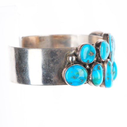 6.8" Victoria Nez Navajo sterling silver turquoise cluster cuff bracelet