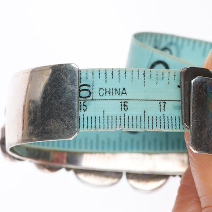 6.8" Victoria Nez Navajo sterling silver turquoise cluster cuff bracelet