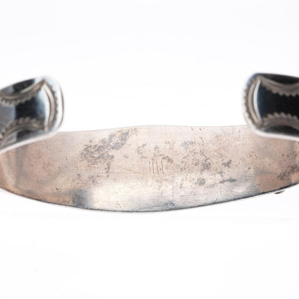 7.1" 1940's-50's Navajo hand stamped sterling silver turquoise row cuff bracelet