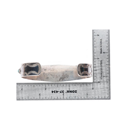 7.1" 1940's-50's Navajo hand stamped sterling silver turquoise row cuff bracelet