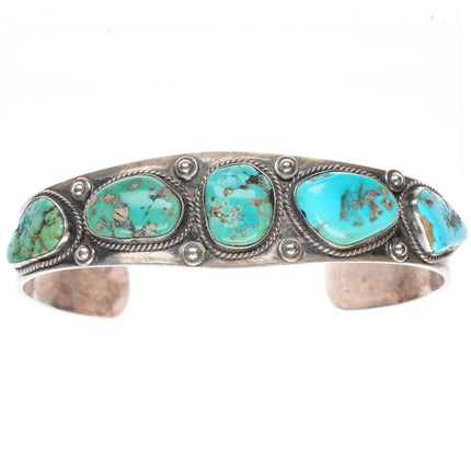 7.1" 1940's-50's Navajo hand stamped sterling silver turquoise row cuff bracelet