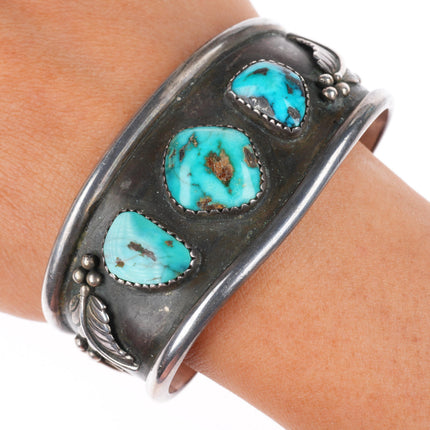 6.5" Vintage EY Navajo sterling silver cuff bracelet with nice turquoise