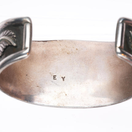 6.5" Vintage EY Navajo sterling silver cuff bracelet with nice turquoise