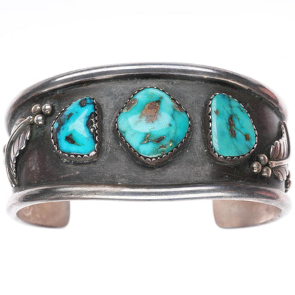 6.5" Vintage EY Navajo sterling silver cuff bracelet with nice turquoise