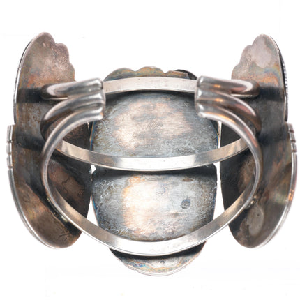 5.9" Vintage Navajo sterling silver 3 stone large green turquoise cuff bracelet