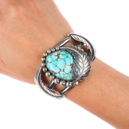 6.3" vintage  EY Navajo sterling silver #8 Nevada turquoise cuff bracelet