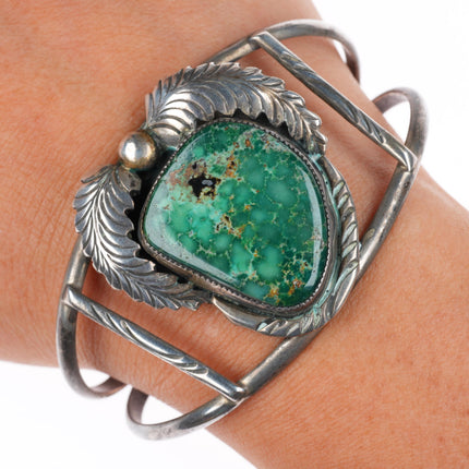 6.5" vintage Navajo Nevada high grade turquoise sterling silver cuff bracelet