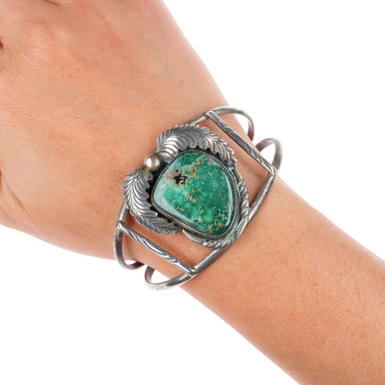 6.5" vintage Navajo Nevada high grade turquoise sterling silver cuff bracelet
