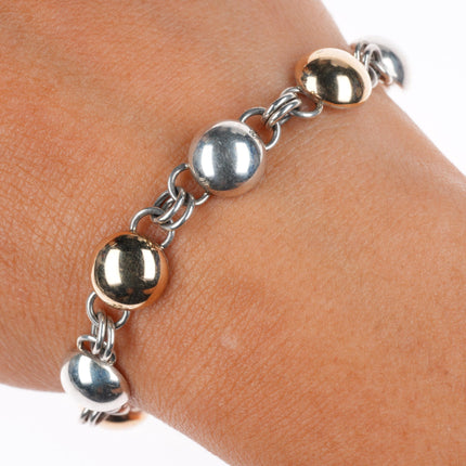 6.5" Artie Yellowhorse Navajo 14k gold/Sterling silver domes link bracelet