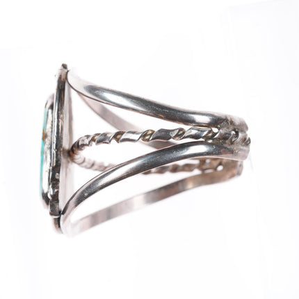 6.1" vintage Navajo sterling silver turquoise cuff bracelet twisted center wire