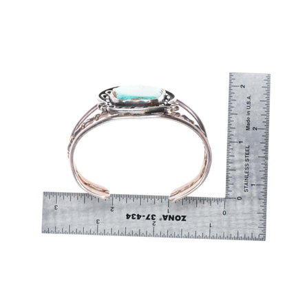 6.1" vintage Navajo sterling silver turquoise cuff bracelet twisted center wire