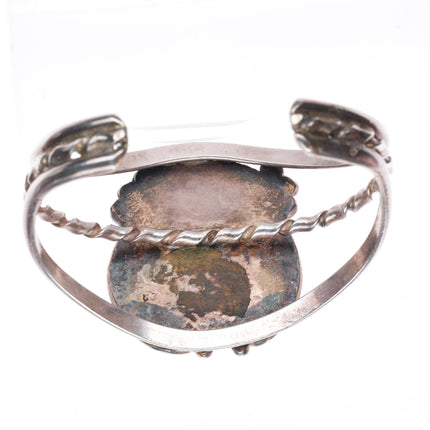 6.1" vintage Navajo sterling silver turquoise cuff bracelet twisted center wire