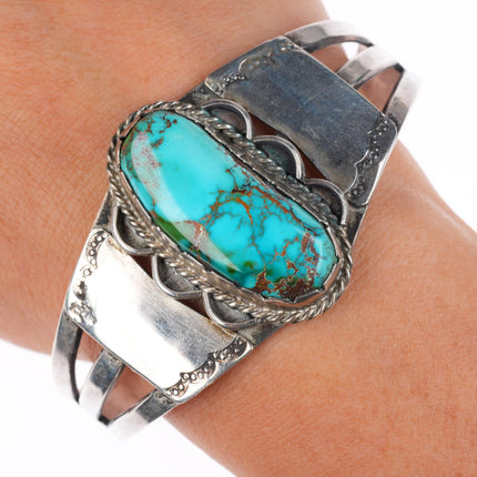 7" vintage Navajo High grade Nevada turquoise sterling silver cuff bracelet