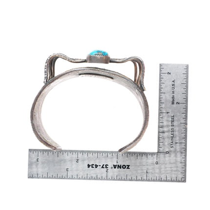 7.1" Tufa Cast coin silver turquoise cuff bracelet Jacob Troncosa San Felipe