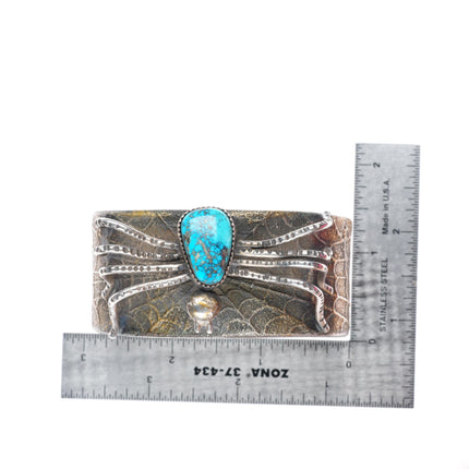 7.1" Tufa Cast coin silver turquoise cuff bracelet Jacob Troncosa San Felipe