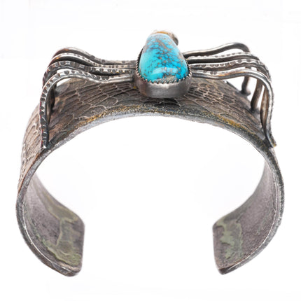 7.1" Tufa Cast coin silver turquoise cuff bracelet Jacob Troncosa San Felipe