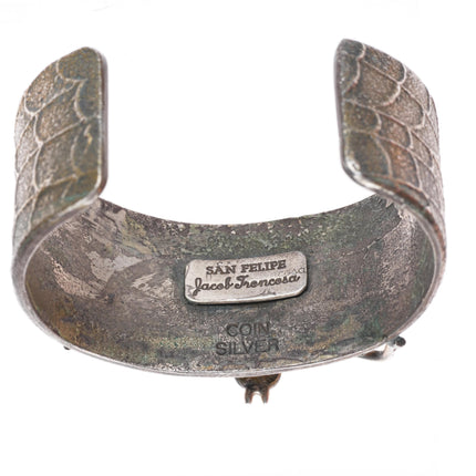 7.1" Tufa Cast coin silver turquoise cuff bracelet Jacob Troncosa San Felipe