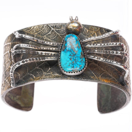 7.1" Tufa Cast coin silver turquoise cuff bracelet Jacob Troncosa San Felipe