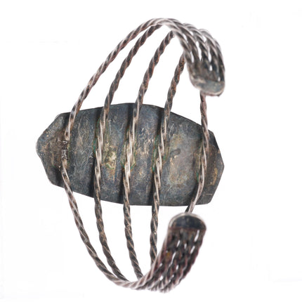 7.75" Vintage Navajo sterling silver twisted wire cuff bracelet with turquoise