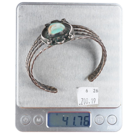 7.75" Vintage Navajo sterling silver twisted wire cuff bracelet with turquoise