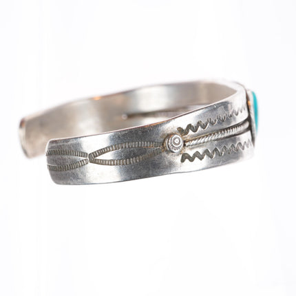 6.25" c1920-30's Navajo Ingot silver Blue Gem turquoise stamped cuff bracelet