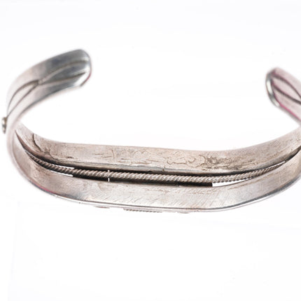 6.25" c1920-30's Navajo Ingot silver Blue Gem turquoise stamped cuff bracelet