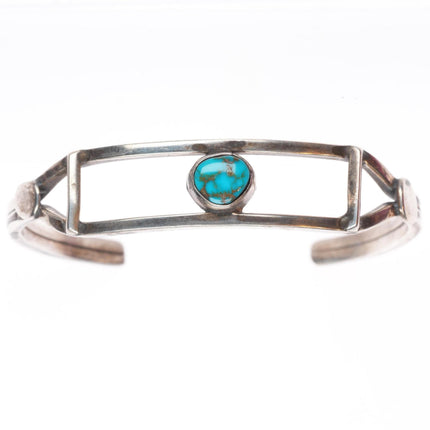 6" vintage Navajo high grade turquoise sterling silver slim cuff bracelet
