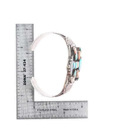 6.8" vintage Zuni spiny oyster/turquoise sterling silver knifewing cuff bracelet
