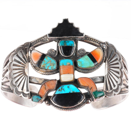 6.8" vintage Zuni spiny oyster/turquoise sterling silver knifewing cuff bracelet