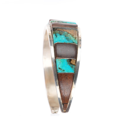 6.5" Vintage Native American sterling silver turquoise/ironwood cuff bracelet