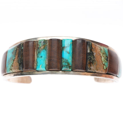 6.5" Vintage Native American sterling silver turquoise/ironwood cuff bracelet