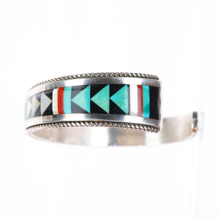 6.1" Bernard Cachini Zuni sterling silver multistone inlay tapered cuff bracelet