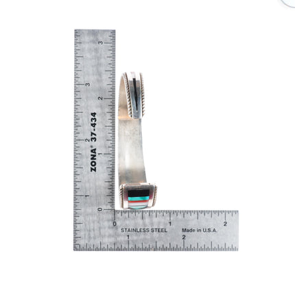 6.1" Bernard Cachini Zuni sterling silver multistone inlay tapered cuff bracelet