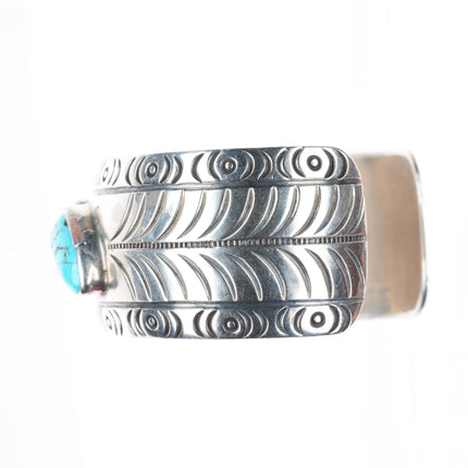 6.25" vintage Navajo sterling silver turquoise hand stamped cuff bracelet